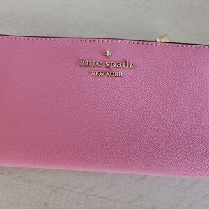 Kate Spade Pink Saffiano Wallet with Gold Accents